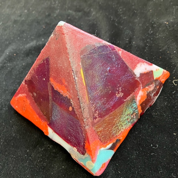 Handmade Cast Glass Pyramid “Solar Flare 2”  Brilliant Yellow Glass  4”x4” - Picture 2 of 9